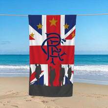 1 pieza Toalla de playa con estampado del Club de Fútbol Rangers - Toalla de baño de mezcla de poliéster suave y con diseño de la bandera Union Jack, esencial para actividades de natación y playa de verano, imprescindible en la piscina | Toalla de playa moderna | Toalla ligera Artículos esenciales de viaje Accesorios de viaje Accesorios de playa