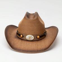 Vintage Cowgirl Hats For Women Men Classic Western Hat Floppy Straw Hat With Leather Belt - Khaki - View 6