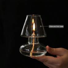 1PC Nordic Transparent Glass Hurricane Oil Lamp, Lantern Candle Holder - Tabletop Oil Lamp Candlestick, Borosilicate Windproof Decorative Candle Stand For Home Living Room Decor, Romantic Festival Holiday Decoration, European Minimalist Windproof Lampshade Candlestick, INS Atmosphere Light Gift (Oil Not Included)