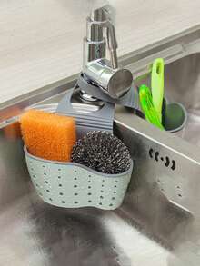 1pc Double Layer Sink Hanging Storage Bag, Plastic Drain Basket, Sink Organizer Rack (With 2 Dish Sponges) - Multicolor - View 6