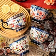 1个大号18盎司/510毫升波西米亚陶瓷早餐花杯，复古花卉图案，大容量茶杯，咖啡杯，适用于办公室和家庭，可放入洗碗机和微波炉，手绘彩色花朵 - 彩色 - 查看 9