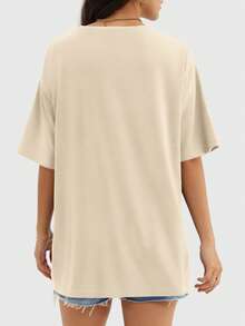 Speed mate Women's Loose Crew Neck Short Sleeve T-Shirt, Casual Shirt, Y2K 2024 Basic Tee, Summer - Beige - View 5