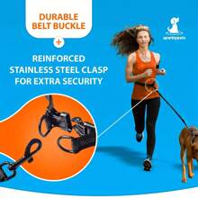 Adjustable 3-In-1 Dog Running Leash - 5m Retractable Hands-Free Leash For Jogging And Training | Reflective Leash With Swivel And Shock Absorber | Outdoor Leash For Medium To Large Dogs (Up To 110 Lbs)
