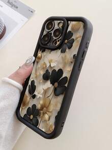 1 件黑色和金色花朵图案加厚保护壳带相机孔设计，兼容 11 Pro Max/12 Pro Max/13 Pro Max/14 Pro Max/15 Pro Max/16 Plus/16 Pro Max、16E、Galaxy A55/A15/S24 Ultra/S25 Ultra、Redmi、OPPO/Realme、VIVO、Infinix、Honor、MOTO、OnePlus 防水防震防摔防刮