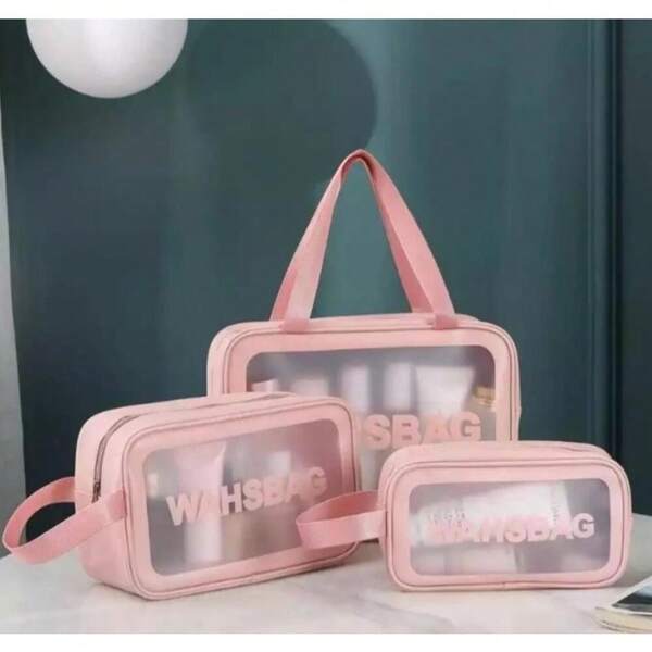 Kit 3 Bolsa Necessaire Washbag Multiuso Grande Espaçosa Acessório e Maquiagem