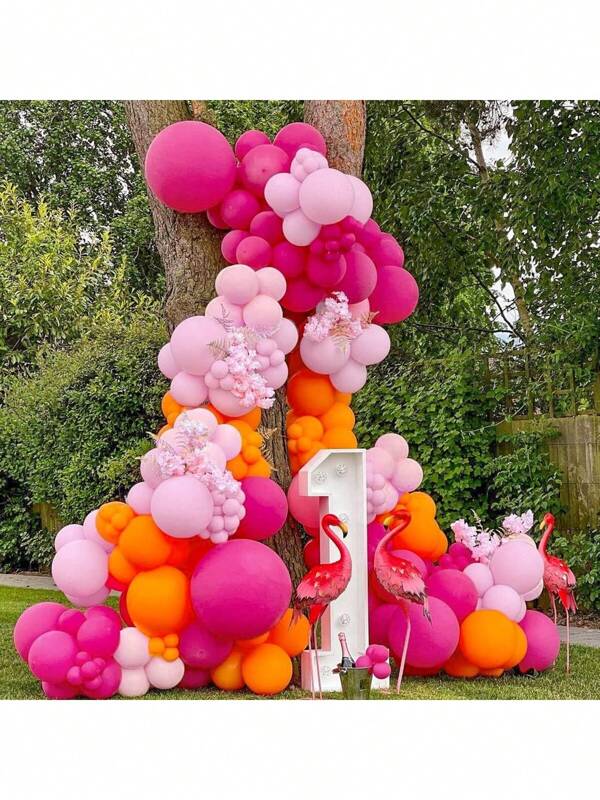 Kit de 126 globos de látex color rosa intenso, naranja y dorado metálico para guirnalda y arco, para Día de San Valentín, graduación, cumpleaños, boda, aniversario y celebraciones, decoración de fiesta