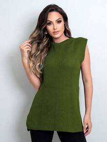 Women Sweater Vests - Army Green - View 1
