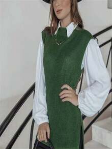 Women Sweater Vests - Army Green - View 3