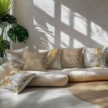 6件套简约家居黄色大理石纹抱枕套，单面印花桃绒面料，尺寸45*45/50*50/40*40厘米，适用于现代布艺沙发室内装饰、派对装饰、礼品 - 6pc-黃色 - 查看 4