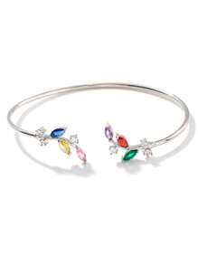 1pc Minimalist Metal Branch & Leaf Cubic Zirconia Inlaid Bangle Bracelet, Fashionable & Versatile Unique Women Jewelry