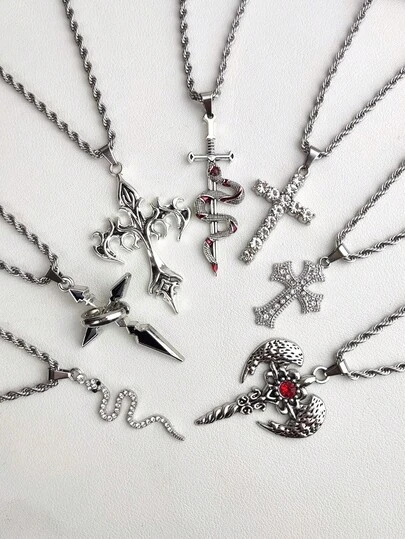 1pc Unisex Hip Hop Fully Iced Cross Pendant Stainless Steel Twisted Chain Micro Paved Zirconia Vintage Necklace, Suitable For Daily Wear