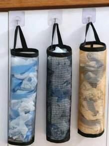 1 pieza Dispensador de bolsas de plástico montado en la pared, Estantería de almacenamiento de bolsas de basura, Organizador colgante de bolsas de plástico de cocina, Caja de malla para colgar la basura de múltiples funciones, Bolsa de malla transpirable para colgar en la pared de uso múltiple, Adecuado para el hogar, la cocina, la playa de verano, los alimentos, el camping, el almacenamiento, la decoración de la habitación, los accesorios de cocina