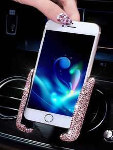 1 件水晶闪亮车载手机支架，迷你仪表盘通风口可调节 360° 通用车载手机支架