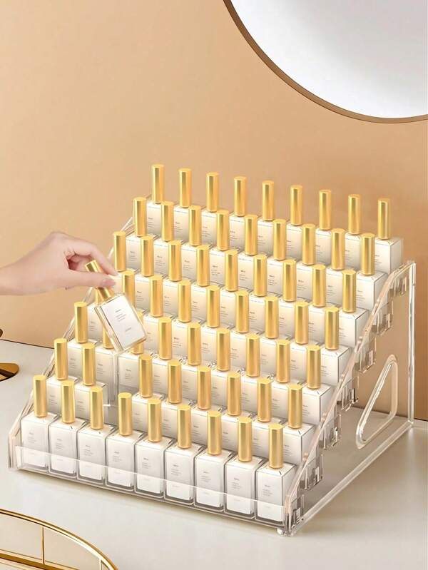 1pc Detachable Multi-Layer Cosmetics Storage Rack With Buckle, Nail Polish Storage Box, Transparent Table Top Cosmetics Display Rack, Multi-Functional Cosmetics Box For Nail Polish, Lipstick, Beauty Tools And Skin Care Products.