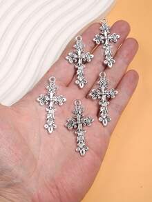 5 件镀银圣十字合金吊坠，DIY 饰品工艺金属配件 M261