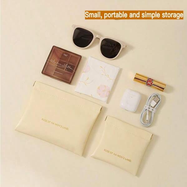 1pc/2pcs/ Mini Portable Storage Bag, Automatic Opening And Closing, Spring Clip Travel And Outdoor Wallet, For Coins, Headphones, Data Cable, Tissues, Sanitary Napkins, Cosmetics And Makeup Products Storage, Automatic Closing Wired Headphones Storage Bag, PU Coin Purse, Mini Portable Lipstick And Makeup Bag