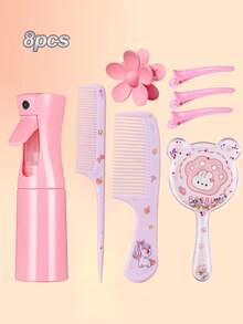 8pcs Cartoon Hair Brush Set, Suitable For All Hair Types, Dual-Use Wet & Dry, ABS Plastic Handle, Great Gift - Multicolor - View 2