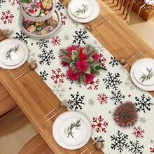 1pc Snowflakes, Gingerbread Man, Christmas Tree And Other Christmas Element Patterns Table Flag, Made Of 72 Inch Knitted Polyester Fiber, Used For Holiday Gathering Tables, Home Kitchen Decoration Gatherings, And Gifts