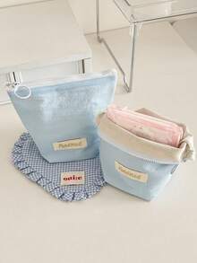 天蓝色化妆包，柔软拉链化妆品收纳袋，清爽夏日风格，便携式旅行和家居洗漱包，女士配饰 - 彩色 - 查看 5