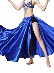 肚皮舞裙，高开衩喇叭裙，闪亮表演派对裙，性感开衩裙 - 彩色 - 查看 4