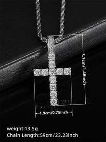 1件优雅立方氧化锆十字架吊坠项链，女士礼物，婚礼首饰 - 銀色 - 查看 5