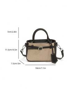 Casual Colorblock Textured Versatile Commuter Vintage Canvas Strap Buckle Women's Small Handheld Square Bag - Black - View 8