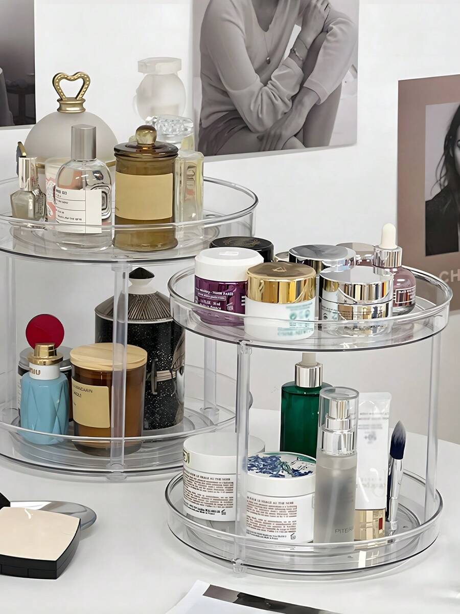 360° Rotating 1/2/3-Tier Slouchy Susan Organizer - Clear Plastic Cosmetic & Skincare Storage, Perfect For Bathroom Vanity, Kitchen Cabinet, And Dresser Decor,Desktop Storage And Organization, Beauty Display Rack, Bathroom Accessories, Transparent Makeup Organizer, Home Decoration, Room Decoration, Multi-Purpose Storage Rack