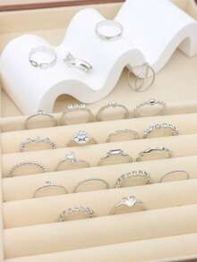 22pcs Rhinestone Fashion Rings, Bohemian Heart & Geometric Ring Set, Suitable For Women Everyday Wear - Silver - View 3