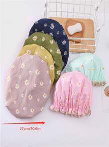 1pc Waterproof Double-Layer Floral Shower Cap Back To School