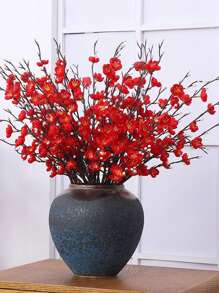 1/4/8pcs Artificial Flowers Red Plum Blossom 21.7'' Fake Wintersweet Long Stem Plastic Flowers Home Hotel Office Wedding Party Garden Decor