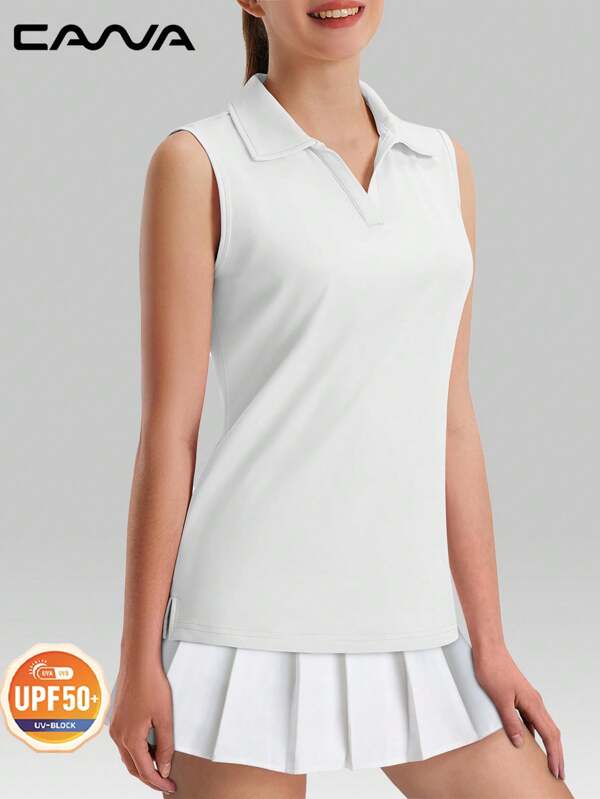 Cavva Women's Sleeveless Golf Polo Shirts Lightweight Quick Dry Soft Tops V-Neck Workout Athletic Tops Running Hiking Camping Golf Tennis