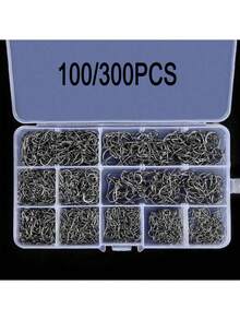 100/300pcs High Carbon Steel Fishing Hooks Set, Sport Circle Sharp Piercing Hooks, Sizes #3 To #12 - Assorted Fishhooks With Storage Box For Freshwater Saltwater Fishing - Black - View 2