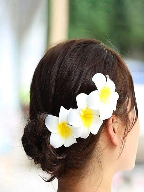 4 Pieces / 10 Pieces / 20 Pieces Hawaiian Flower Hairpins, Artificial Leaf Tree Foam Hair Decorations, Suitable For Ladies, For Hawaiian Tropical Party Decorations, Beach Pool Vacation Wear, Small Gifts For Hawaiian Barbecue Parties, Wedding Brides' Items