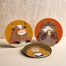 8pcs/Set New Stylish Wooden Cup Coasters, Cute Animal Design, Suitable For Living Room, Kitchen, Dining Room, Business Spaces, Gift - Multicolor - View 3