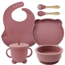 Set di alimentazione per bebè in silicone da 8 pezzi/6 pezzi/5 pezzi/4 pezzi/3 pezzi con piatto diviso con ventosa, prodotti per lo svezzamento, set di piatti per l'alimentazione autonoma di bebè/bambini piccoli con cucchiaio, forchetta, tazza con beccuccio, bavaglino regolabile, stoviglie per bebè