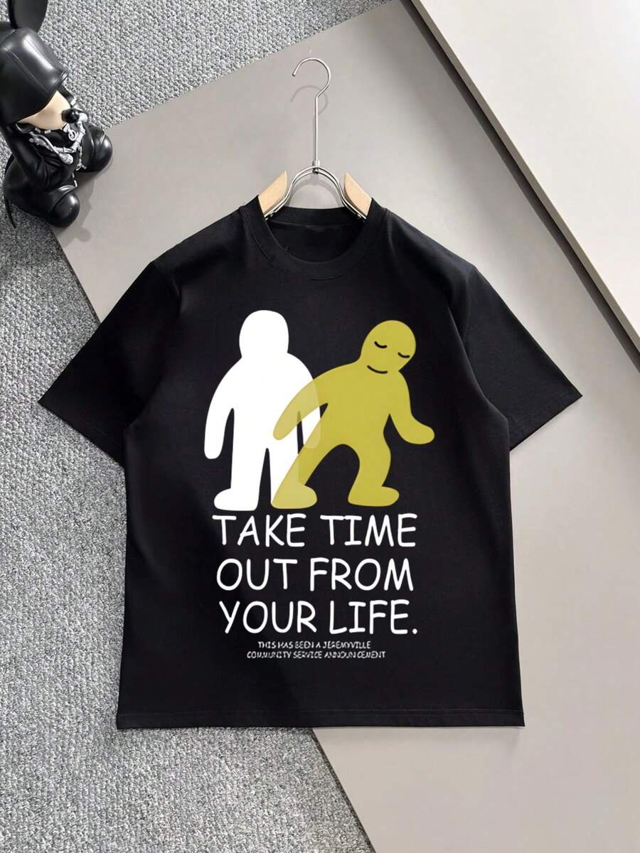 Playera estampada con "Take Time Out From Your Life" – Estilo reflexivo - Negro - Ver 1