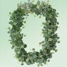 1/3 件桉树花环，郁郁葱葱的银元桉树叶黄杨木仿绿叶花环藤蔓，适用于婴儿洗澡、婚礼派对桌旗、房间家居壁炉装饰，假植物 - 綠色 - 查看 4