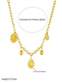 1 Irregular Circular Pendant, Face Sun Accessory Chain, Gold-Plated Stainless Steel Jewelry Necklace