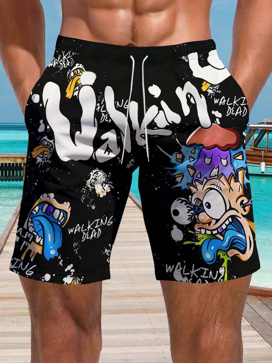 Men's Hawaii Style 3D Printed Casual Beach Shorts - Quick Dry, Drawstring Waist, Perfect For Summer Outdoor - Blue - View 1