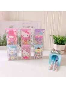 Sanrio 1 pieza Soporte de bolígrafos con pompones de estilo de dibujo animado japonés Kuromi, organizador de escritorio soñador, soporte para pinceles de maquillaje, caja de almacenamiento de artículos de papelería, útiles escolares, de vuelta a la escuela
