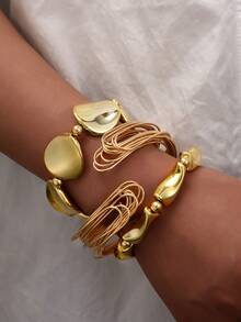 1-9 件夸张不对称几何花卉金属手镯套装，适合女性派对、约会、生日礼物