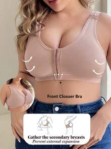 Plus Size Comfortable Wireless Front Closure Bra - Apricot - View 4