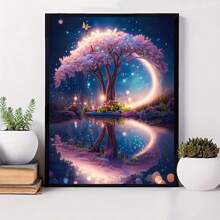 Juego de pintura de diamantes 5D con paisaje de cielo estrellado fantástico, que incluye elementos de árbol, mariposa y rosa - Mosaico de bricolaje, bordado de diamantes, decoración de pared, pasatiempo artístico y regalo