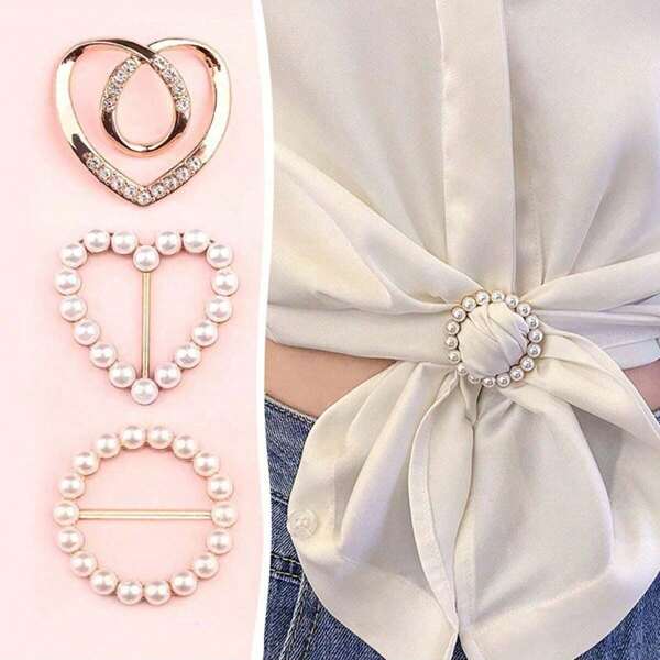 3 Piece Set: Elegant & Simple Shirt Waist Buckle, Multipurpose T-Shirt Hem Clips, High-Quality Scarf Rings, For Fashion Accessories