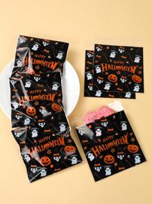50 piezas de bolsas de regalo con cierre automático de 14*14cm con tema de Halloween, bolsas de caramelos transparentes con diseño de calabaza y espectro, bolsas desechables con tema de Halloween para empaquetar alimentos, postres, galletas, chocolates para la fiesta, decoración, obsequios y trucos o golosinas de Halloween