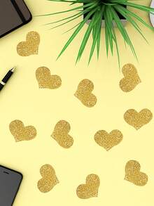 100pcs Gold Heart Glitter Paper Confetti, Wedding Party Decorations - Gold - View 3