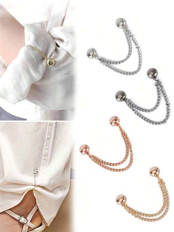 4PCS Chain Magnetic Suction Buckle Magnetic Strong Workmanship Exquisite Magnetic Clothing Clip Multifunctional Button Clip Needleless Brooch Suitable For Pants Too Long, Woolen Sweaters And Clothing Sleeves