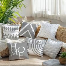 6 件简约灰白几何“家”装饰枕套，单面印花毛绒面料，45*45/50*50/40*40 厘米靠垫套适用于现代客厅沙发装饰、礼物、派对装饰 - 6pc-灰色 - 查看 8