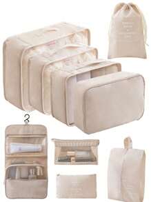 9pcs Large Capacity Travel Storage Bags, Waterproof Portable Organizer Bags For Clothes, Pants, Shoes, Socks, Luggage, Boho Style