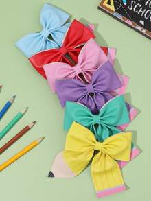 6pcs/1pc Girls Back To School Hair Bow Clips With Oversized Pencil Design & Eraser Print Charms, Cute Educational Hair Accessories For School Season Fall Classroom Teacher Gifts - Multicolor - View 11